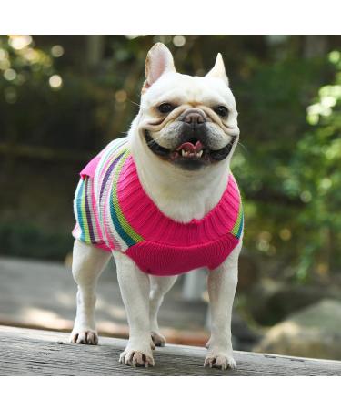 Skxeo Christmas Dog Sweater Costume - Warm Knitted Winter Outfit for Puppies & Cats - XL Pink Striped Pet Clothing for New Year - Buy Online on GoSupps.com