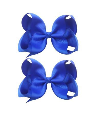 2Pcs Ribbon Hair Bow Clips Barrettes 6 Inch Ribbons Hair Bows Ponytail Holder Bow Hair Clip Cheerleading Hairpin Hair Styling Accessories for Girls Women Birthday Christmas Valentine Wedding (Blue)