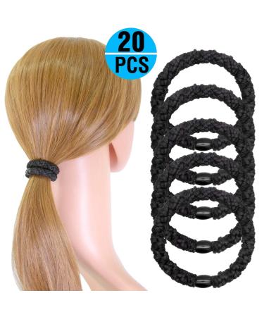 Shop Hollihi Large Hair Ties - 20 Elastic Ponytail Holders for Thick Hair Fashionable Braided Cords for Women & Girls - Black - Buy Online on GoSupps.com