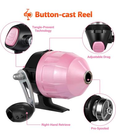 PLUSINNO Kids Fishing Pole with Spincast Reel Telescopic Rod Combo - Pink 47.24In - Ideal for Boys, Girls, and Adults - Buy Online on GoSupps.com