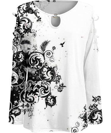 Girls Cut Out Cold Shoulder Sweatshirt Tee - Floral Printed White Blouse (XX-Large) - Buy Online on GoSupps.com