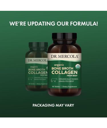 Dr. Mercola Organic Bone Broth Collagen - Supports Skin Hair & Nails - Organically Raised Grass-Fed Beef - USDA Organic - Non-GMO Gluten-Free & Soy-Free - 90 Tablets (30 Servings) - Buy Online on GoSupps.com