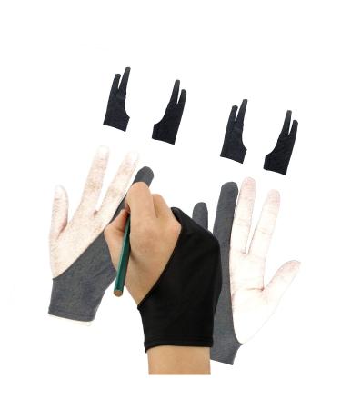 Asonen - Artist Gloves for Drawing 4 Pack, Two Fingers Gloves for Graphics Tablets Drawing or Paper Sketching, Universal Right and Left Hands