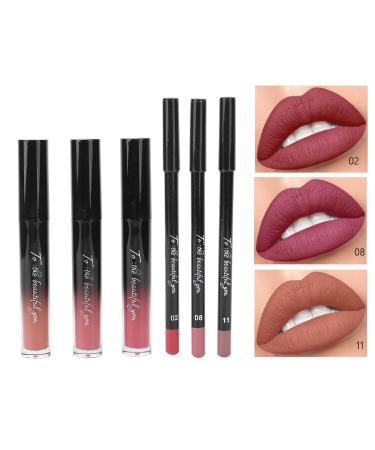 3PCs Matte Liquid Lipstick+Lip Liner Pens Make-up Set Waterproof Lipstick Cosmetics Set Durable Lipstick Women Lip Liner Pencil (1 group (2+8+11)))