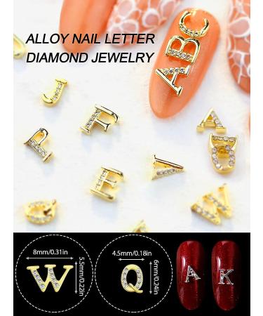 52Pcs Rhinestone Letters Nail Studs - Gold Silver 3D Alphabet Charm for DIY Manicure - Women's Nail Jewelry & Crafts - Buy Online on GoSupps.com
