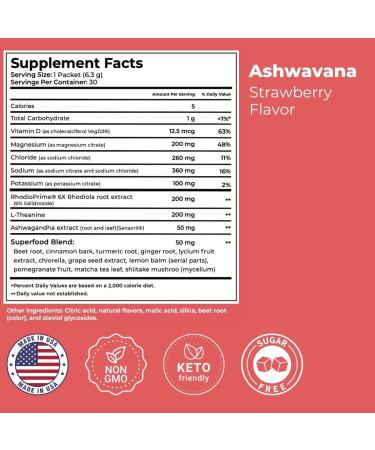 ASHWAVANA Zen Relax Drink Mix - Nootropic Adaptogen-Infused Ashwagandha Beverage - Rhodiola Magnesium L-Theanine - Restore & Unwind - Alcohol Alternative - Strawberry Flavor - 60 Count (Pack of 2) - Buy Online on GoSupps.com