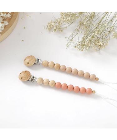 Blumie Dummy Clips Set of 2 for Baby | Silicone Pacifier Holder for Boys and Girls (Pink & Beige) | BPA Free Soother Chains - Buy Online on GoSupps.com