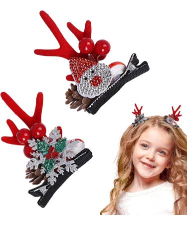 Christmas Antler Hair Clip - Santa Claus Reindeer Ears Barrettes | Portable Reindeer Antlers Ears Barrettes for Family Women Santa Claus red corner - Buy Online on GoSupps.com