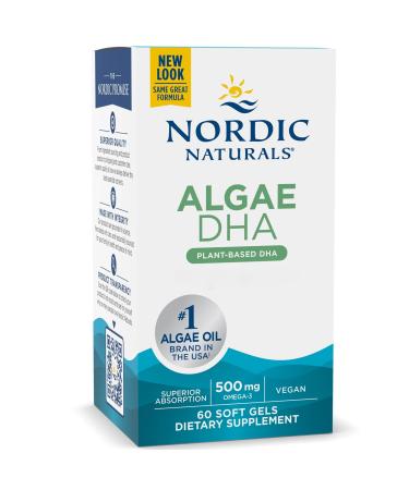 Nordic Naturals Algae DHA 500mg Vegan DHA From Seaweed Oil 60 Vegan Soft Capsules Lab Tested Vegetarian Soy Free Gluten Free Non-GMO