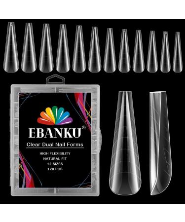 EBANKU 120 PCS Clear Dual Nail Forms System Flat Coffin Nail Mold Tips Acrylic Stiletto Nail Extension Tools for Nail Art Salon Nails Design