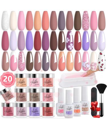 Aikker 27 Pcs Dip Powder Nail Kit Starter 20 Colours Nude Pink Coral Dipping Powder System Essential Liquid Set with Base & Top Coat Activator for French Nail Art Manicure DIY Salon Gift Set AK30 20#Earlly Autumn Kit