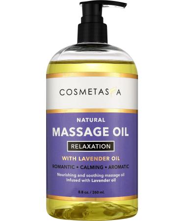 Sensual Lavender Massage Oil - No Stain 100% Natural Blend of Spa Quality Oils for Romantic, Calming, Aromatic, Soothing Massage Therapy 8.8 oz by Cosmetasa 8.8 Fl Oz (Pack of 1)