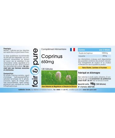 Fair & Pure - Coprinus 650mg (Coprinus Comatus) - natural mushroom powder - vegan - Buy Online on GoSupps.com