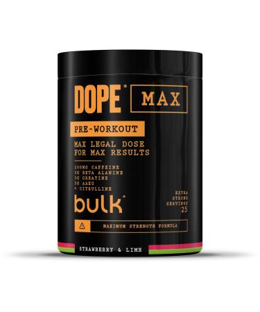 Bulk Dope Max Poudre Pr -Entra nement | 563 g | 25 portions | Haute Teneur en Caf ine 200mg | 5g B ta-Alanine | 3g Cr atine | M lange AAKG & Citrulline | Vitamine B6 | Strawberry Lime Fraise & Cirton Vert