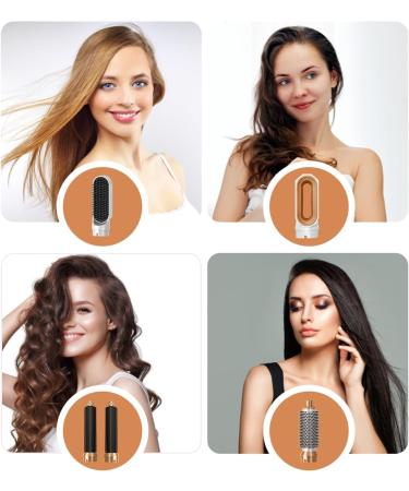 5-in-1 Multi Hair Dryer Styler - High-Speed Ionic Brush for Curling Volumizing & Straightening | Professional Salon Tool (Gold & White - Buy Online on GoSupps.com