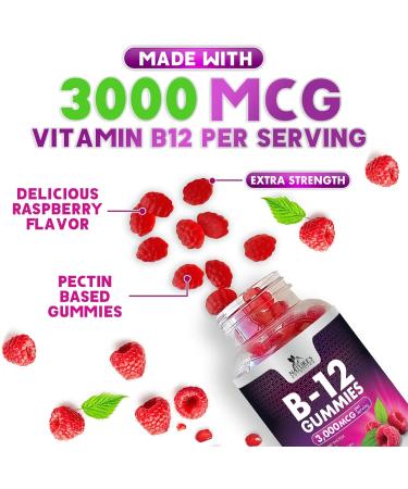 B12 Energy Gummies 3000 mcg - Extra Strength Vitamin B 12 Gummy for Metabolism & Immune System Support - Chewable Dietary B12 Supplements for Adults & Kids Caffeine Free Gummy Vitamin - 60 Gummies 60 Count (Pack of 1) - Buy Online on GoSupps.com
