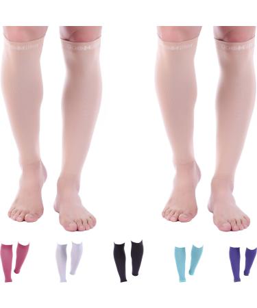 Doc Miller Calf Compression Sleeve Women and Men- 20-30 mmHg - 2 Pairs Calf Sleeve for Surgery Recovery Maternity Shin Splints Varicose Veins and Calf Injuries - Medium Size - Skin Nude Color Skin/Nude Medium