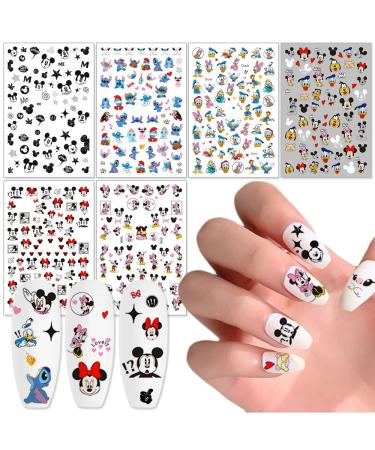 6 Sheets Cartoon Nail Art Stickers Cute Nail Decals 3D Self Adhesive Design Stickers Designer Nail Stickers for Women Girls Kids Cartoon Nail Charms for Acrylic Nails Decoration DIY Manicure Tips A08