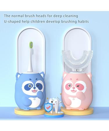 ELOTAME Kids Electric U-Shaped Toothbrush | Rechargeable & Automatic with 4 Brush Heads | Ultrasonic Vibrating | Ultra Soft for Toddler Children (Age 7-14) - Pink Raccoon - Buy Online on GoSupps.com