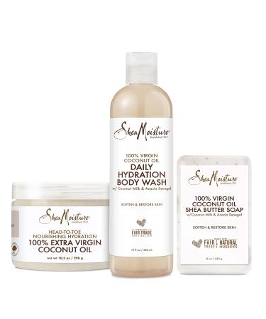 SheaMoisture Bath and Body Kit For Your Skin Care Regimen 100% Virgin Coconut Oil Cruelty Free Skincare 3 Pack