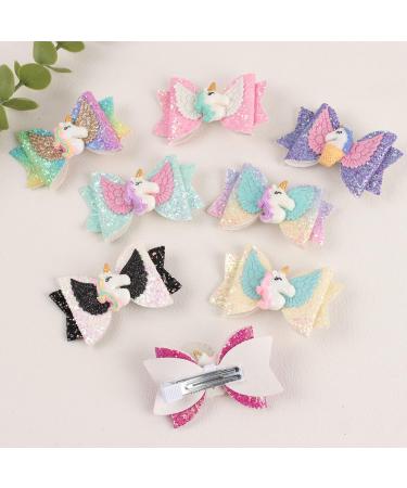 8pcs Unicorn Hair Bows for Girls - Glitter Grosgrain Ribbon Hair Accessories with Alligator Clips for Toddler Girls - Buy Online on GoSupps.com