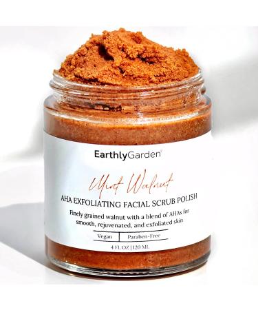 Earthly Garden Mint Walnut AHA Face Exfoliating Scrub for Women + Men | Vegan  Microdermabrasion Facial Scrub Exfoliant | Dead Skin Remover | Deep Pore Cleanser | For All Skin Types (4oz) 4 Ounce (Pack of 1)