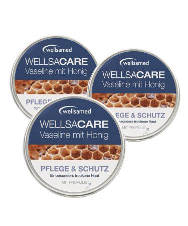 Wellsamed Wellsacare Vaseline Cream 150 ml 3 x 50 ml with honey marigold and St Johns wort for dry skin and lips cares and protects moisturizing cream with vitamin E and propolis honey 50 ml 3er Pack