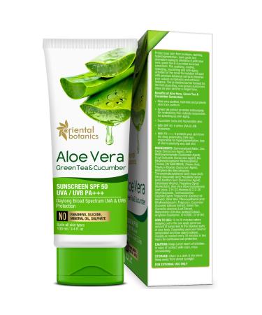 Buy Oriental Botanics Aloe Vera Green Tea Cucumber Sunscreen SPF 50 - 100ml | UVA/UVB Protection | International Shipping Available - Buy Online on GoSupps.com