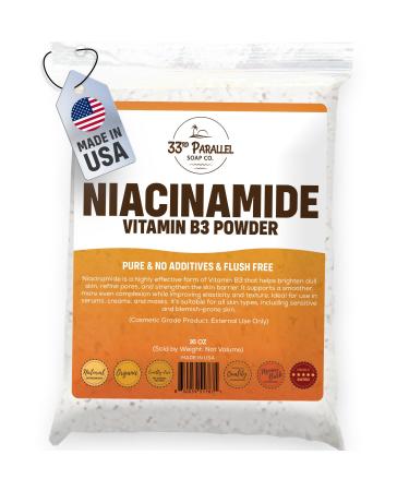 33RD PARALLEL SOAP CO. Niacinamide Powder Vitamin B3 (1 Lbs / 16oz) Brightens Skin, Reduces Dark Spots, Boosts Collagen & Hydration for Serums, Creams, Toners & DIY Skincare | 1 Pound