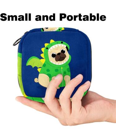 Shop Stylish Menstruation Pad Bags with Zipper | Women's Napkin & Tampon Collection Bags - Navy Blue Dinosaur & Pug Designs - Buy Online on GoSupps.com