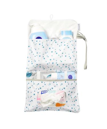 FlyIdeas Nappy Pouch - Baby Changing Dry Wet Bag for Diapers Nappies & Wipes | Easy Carry with One-Hand or Hang On-The-Go Pouch for Buggy/Pram Cosmos
