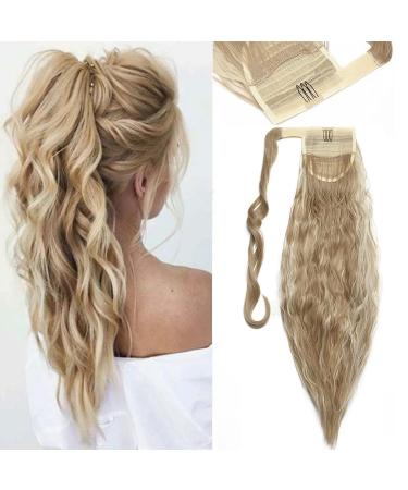 Sego 50cm ponytail extension hair part braid corn wavy clip in ponytail hair extension curly synthetic hair 20 "-90g 16p613 sandy blonde & blonde bleach