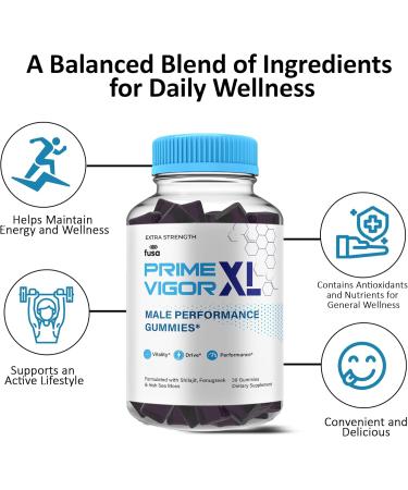 Fusa Prime Vigor XL Gummies PrimeVigor Supplement Vigor Maximum Strength Advanced Shilajit Irish Sea Moss Fenugreek - Pack Of 2 - Buy Online on GoSupps.com