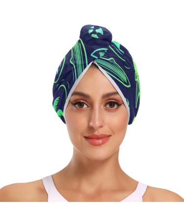Green Shark Coconut Palm Hair Towel 2 Pack Super Absorbent Hair Drying Towel Quick Dry Hair Turbans Head Towel with Button Twisty Wrap for Women Girls