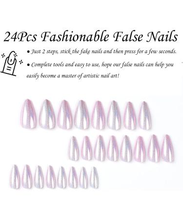 Oval Purple Glitter Short Fake Nails - 24Pcs with Nail Glue | Almond Glossy Press On Nails for Women - Stiletto Stick On Nails for Nail Art #LS - Buy Online on GoSupps.com