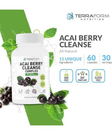 Natural Acai Berry Cleanse - Powerful Antioxidant Detox for Liver, Colon, Pancreas - Supports Healthy Digestive System - Made in USA - 1 Month Supply - Buy Online on GoSupps.com