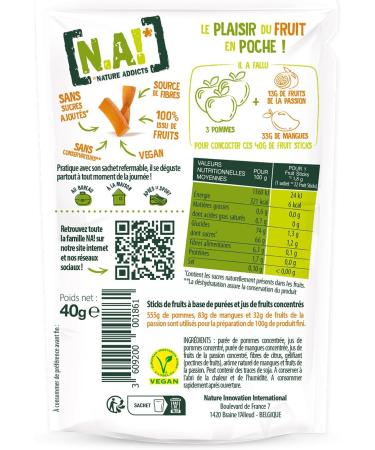 N.A Nature Addicts Pack of 10 Passion Mango Fruit Sticks 40 g - 100 Purcent Fruits - No Added Sugars No Sweeteners or Prese - Buy Online on GoSupps.com