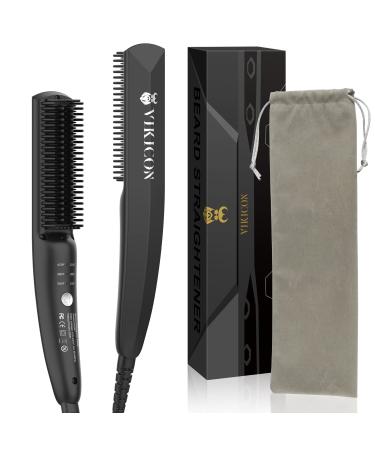 VIKICON Beard and Hair Straightener for Men: Ionic Heated Beard Brush Upgrade Beard Straightening Comb with 3 Adjustable Temperatures Stylish Gifts for Men & Travel Bag