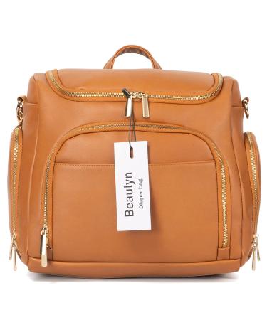 Beaulyn Leather Diaper Bag Backpack - 5-in-1 Travel & Tote w/Changing Pad | Large Capacity Brown - Buy Online on GoSupps.com