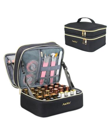 30 Bottles Nail Polish Organizer Detachable Double Layer Nail Polish Organizer Bag Portable Nail Polish Organizer Case Travel Nail Bag Mother Day Gift (Black)