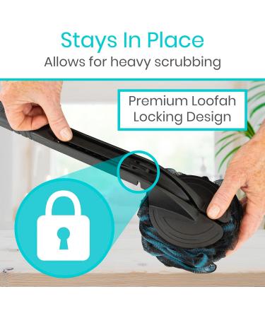 Vive Long Handled Loofah on a Stick | Exfoliating Mesh Sponge for Bath | Reusable Soft Loofa for Men & Women | Ideal for Elderly & Disabled | Interchangeable Handle - Black - Buy Online on GoSupps.com