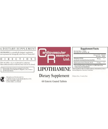 Cardiovascular Research Lipothiamine Vitamin B1 with Alpha-Lipoic Acid New Tamper Resistant Tearstrip Store and Ship Box 60 Count 1 Count (Pack of 60) - Buy Online on GoSupps.com