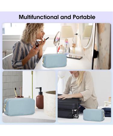 Wandering Nature Eco Vegan Leather Makeup Bag for Women - Small Cosmetic Travel Pouch with Slip-in Pockets in Blue - Buy Online on GoSupps.com