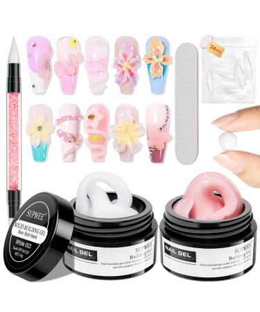 SUPWEE 3D Nail Art Gel White Pink Non Stick Solid Builder Gel for Hand Sculptures Multi-Function Nail Art DIY Salon 14g