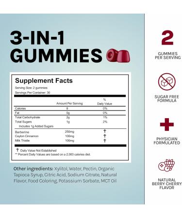 Vitamin Earth Berberine Gummies | Doctor Formulated with Pure Berberine HCL Supplement with Ceylon Cinnamon & Milk Thistle | Berry Cherry Flavor - Buy Online on GoSupps.com