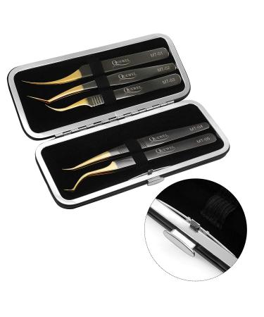 5-Piece Eyelash Extension Tweezers Set for Professional Lashes - Curved Tip Precision Tweezers for Volume Fans, Black Gold - Buy Online on GoSupps.com