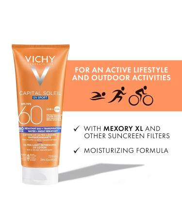 Vichy Face & Body Sunscreen Lotion SPF 60 Capital Soleil Broad Spectrum UVA & UVB Sun Protection Fragrance-Free Suitable for All Skin Types Dermatologist Recommended SPORT SPF 60 - Buy Online on GoSupps.com