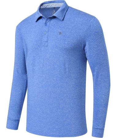 MoFiz Men's Golf Shirts Polo Shirts Athletic Casual T-Shirt Quick Dry Long Sleeve Blue Large