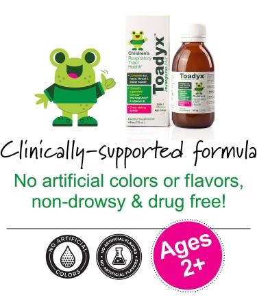 Toadyx Children's Respiratory Tract Support Syrup | Seasonal Ear, Nose, Throat, Chest Health | Clinically Supported Formula with Imunoglukan & Vitamin C | 4oz - Ages 2 - Buy Online on GoSupps.com