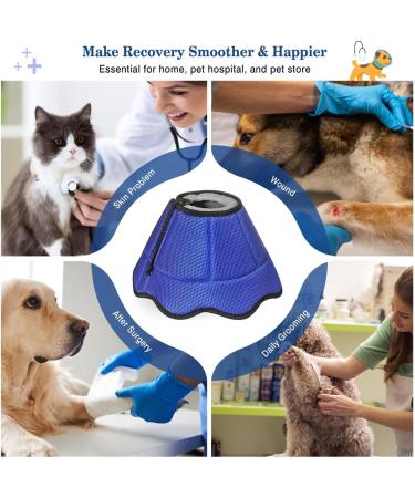 VAVOPAW Adjustable Protective Collar for Dogs & Cats - Breathable Elizabethean Neck Band - Leak Protection After Surgery - Eco-Friendly Blue/Gray - Buy Online on GoSupps.com